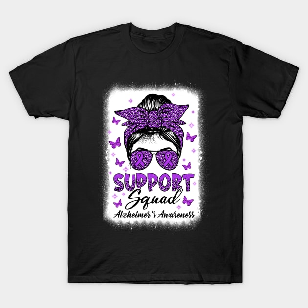 Support Squad Messy Bun Butterfly Alzheimer's Awareness T-Shirt by James Green